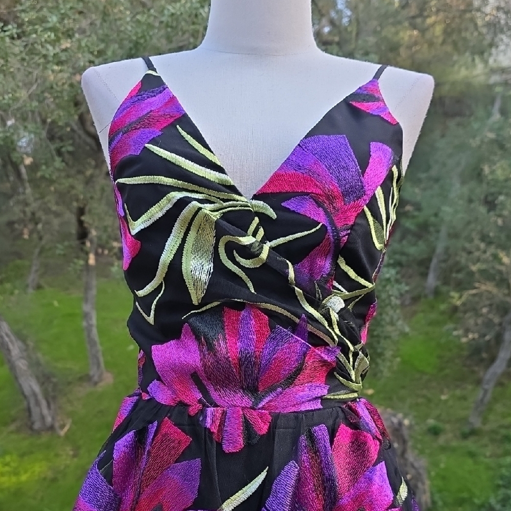 NWT DRESS THE POPULATION PAULETTE EMBROIDERED FIT & FLARE MIDI DRESS SIZE XS - Picture 3 of 9
